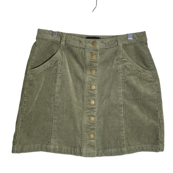 Forever 21+ Corduroy Skirt Sage Green Gold Buttons Women Plus 0X Stretch Pockets - Picture 1 of 3